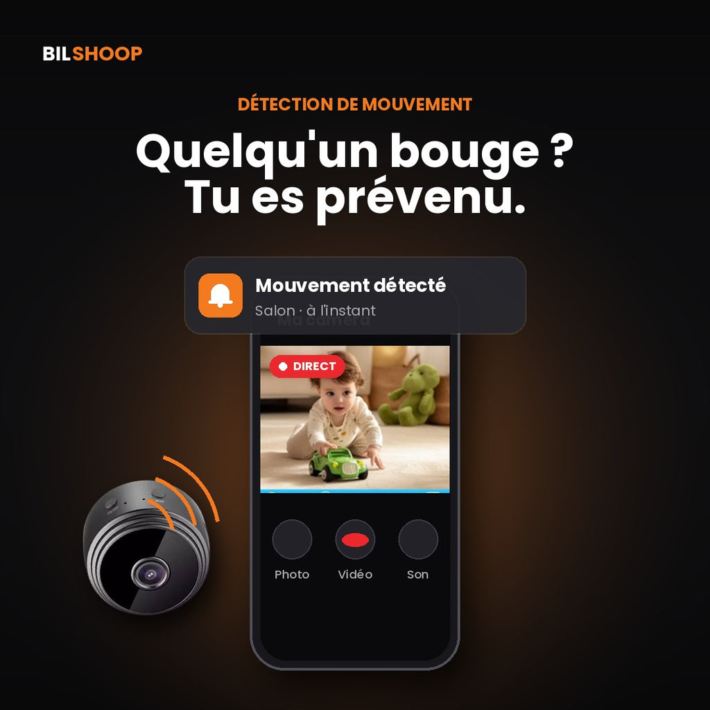 Mini Caméra WiFi HD – Vision de Nuit & Alerte Mouvement