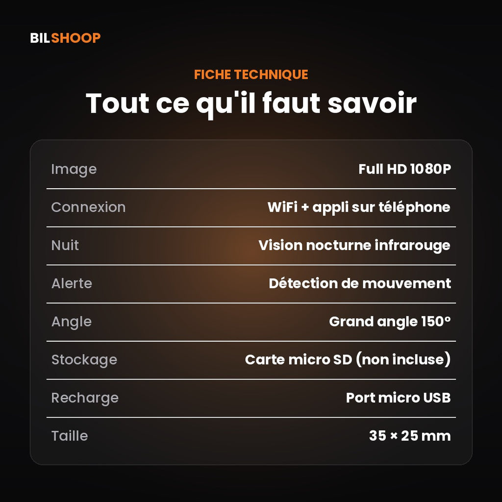 Mini Caméra WiFi HD – Vision de Nuit & Alerte Mouvement