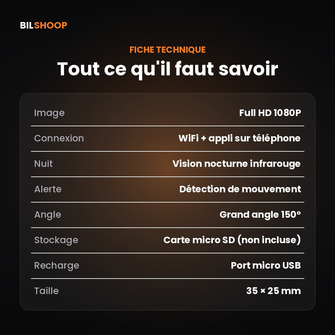 Mini Caméra WiFi HD – Vision de Nuit & Alerte Mouvement