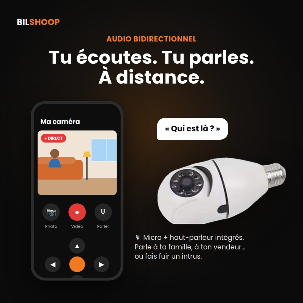 Caméra Ampoule WiFi 360° – Vision de Nuit Couleur & Audio