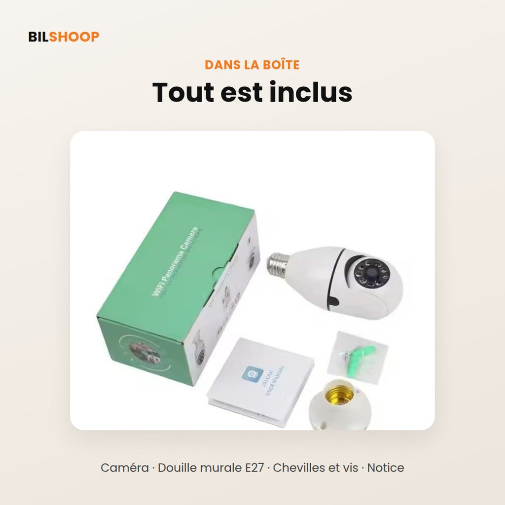 Caméra Ampoule WiFi 360° – Vision de Nuit Couleur & Audio