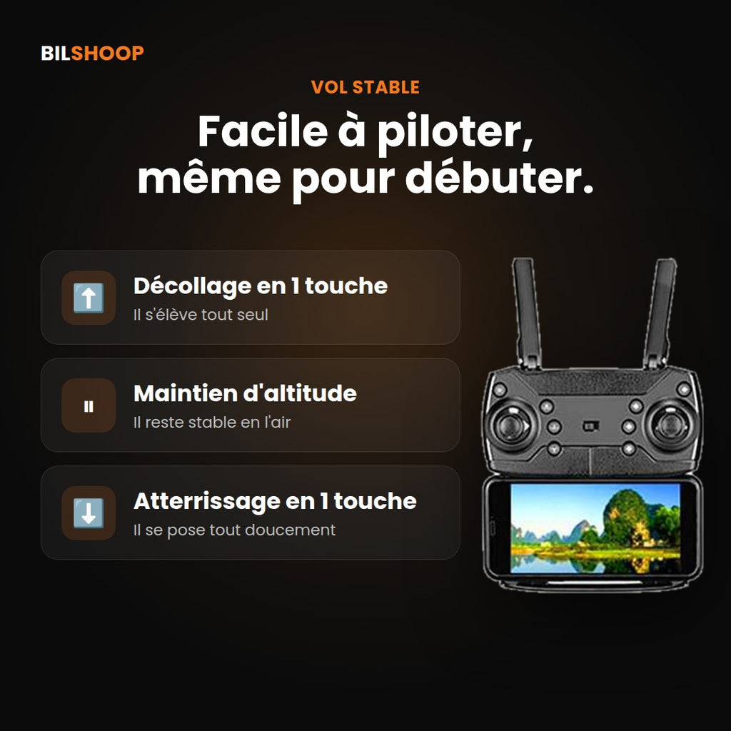 Drone Pliable Double Caméra – Vol Stable & 2 Batteries