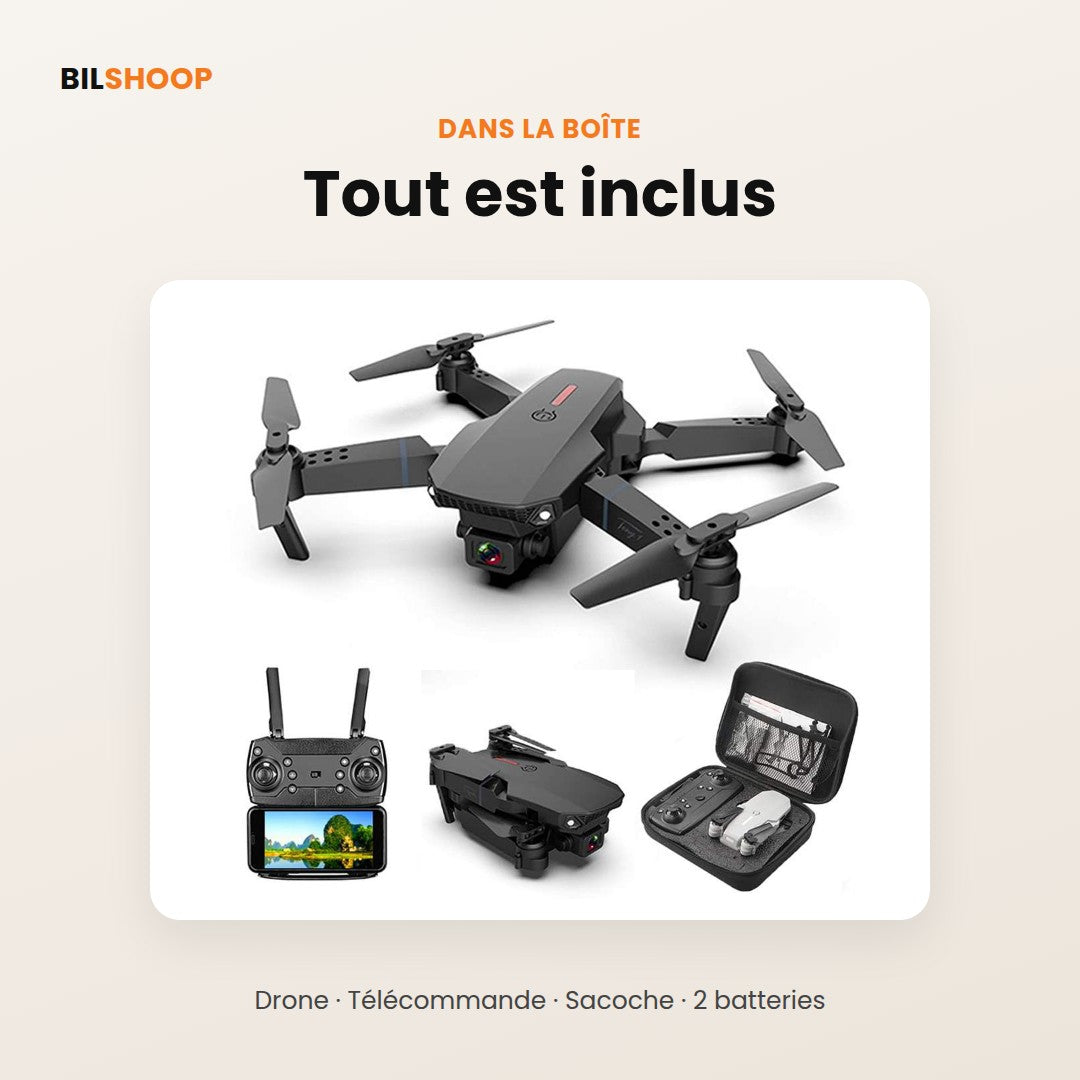 Drone Pliable Double Caméra – Vol Stable & 2 Batteries